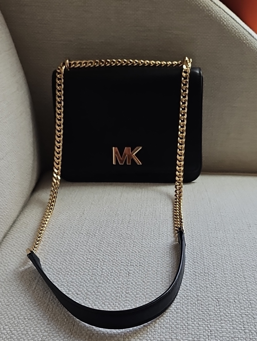 Michael Kors Black Leather Crossbody with Gold Chain Strap